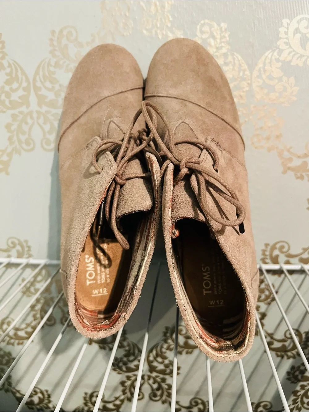 TOMS Desert Wedge Ankle Bootie in Tan Suede